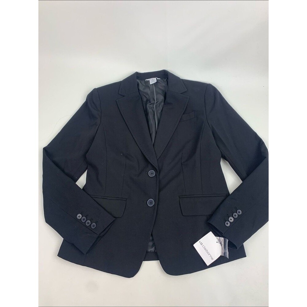 Liz Claiborne Black Women's Two-Button Blazer jacket coat Size 6 Stretch NEW NWT